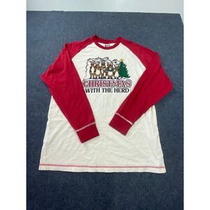 Lazy One Christmas With The Herd Raglan Long Sleeve T-Shirt Red Cream Large